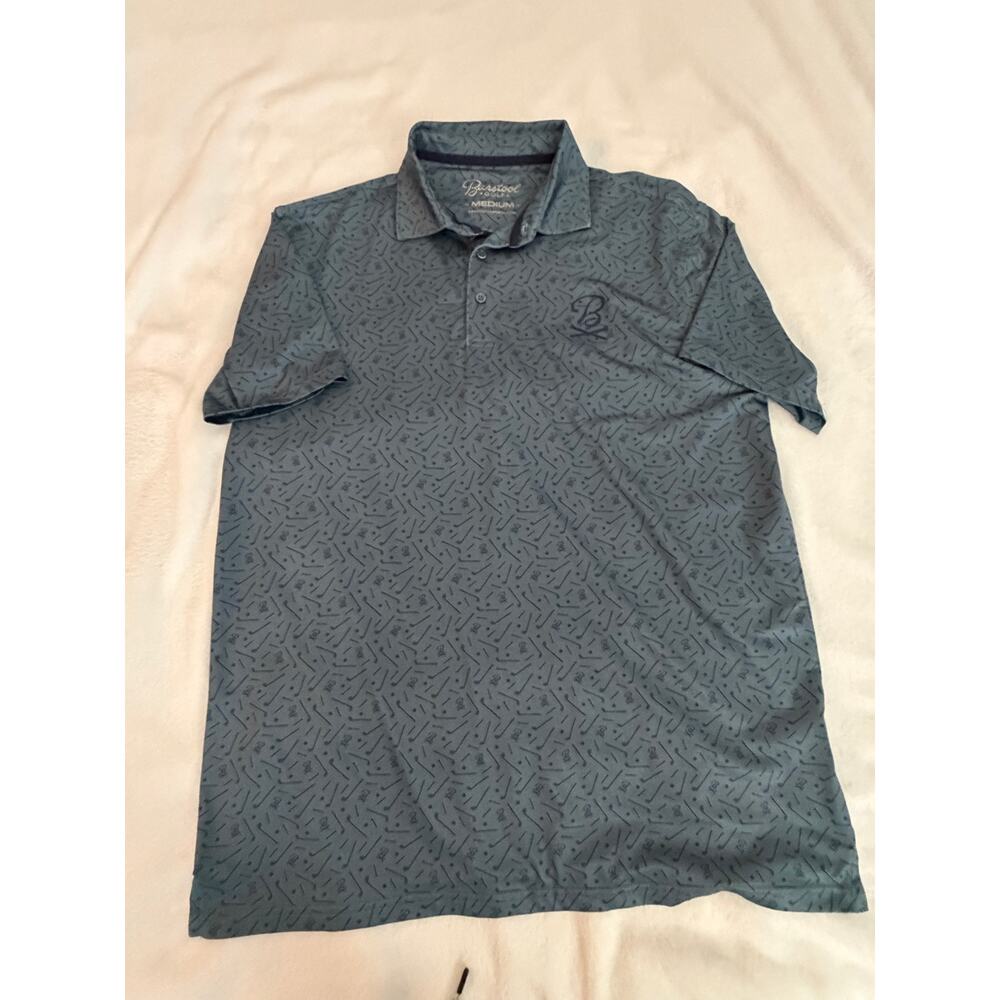 Gray Barstool Golf Performance Polo Shirt Medium Golf Club Print Stretch Polo